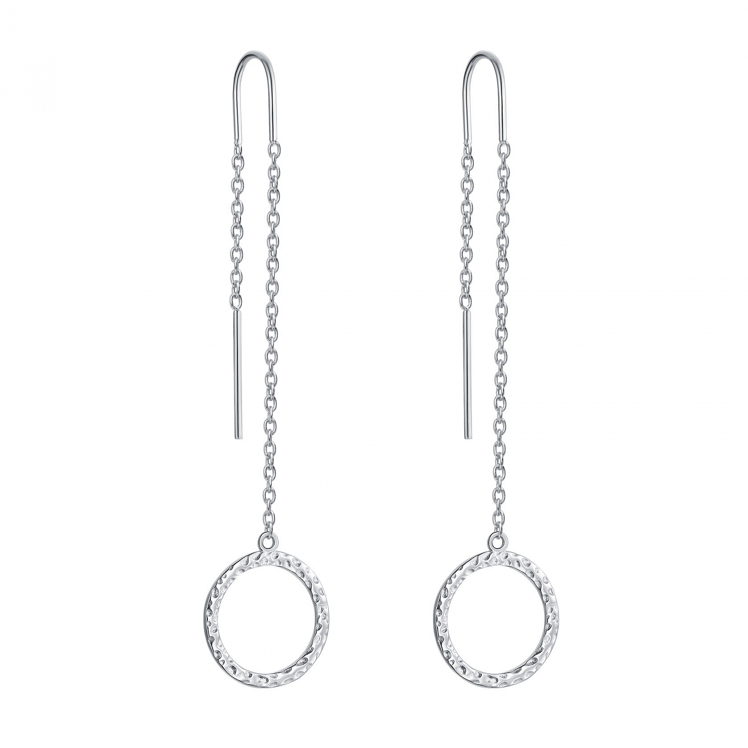 Серьги-цепочки с мятым кругом