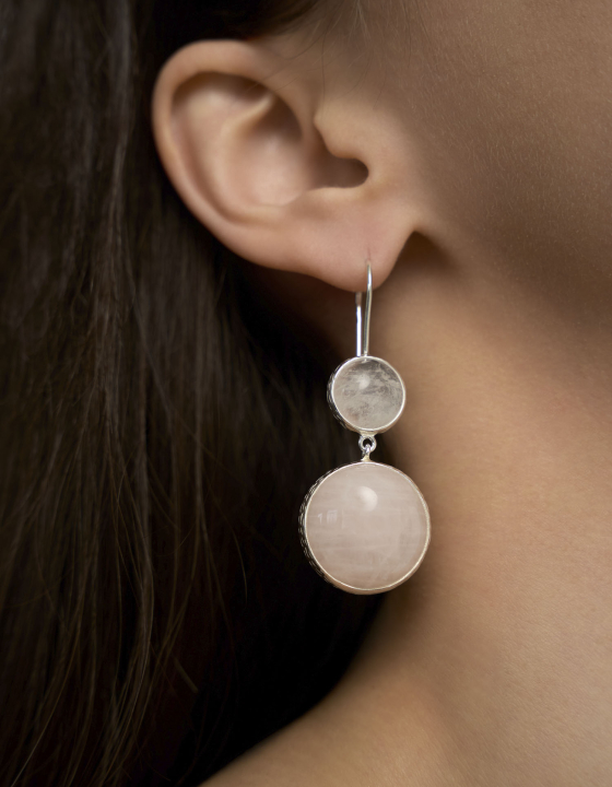 Серьги с горным хрустелм и розовым кварцем