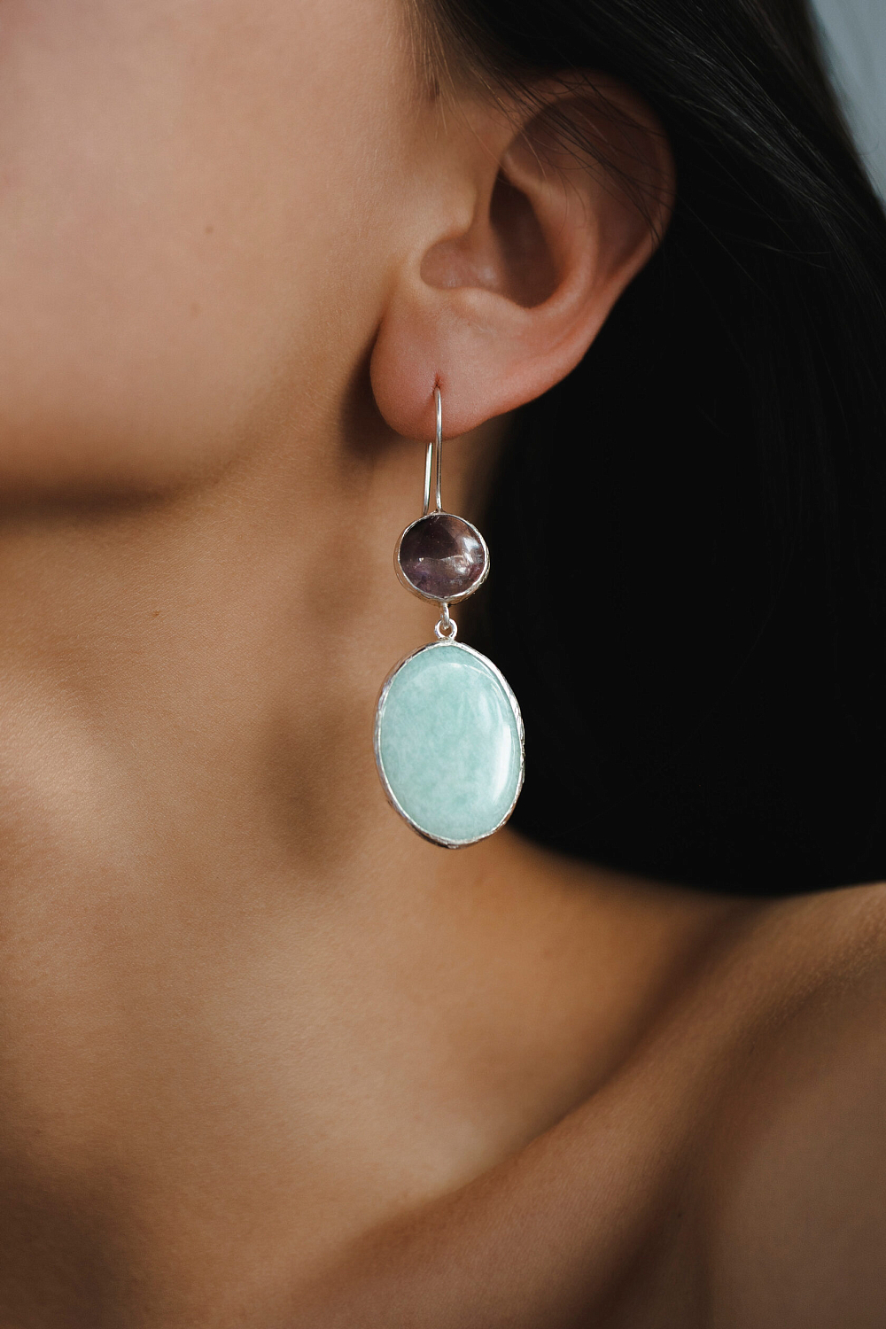 Серьги с аметистом и амазонитом