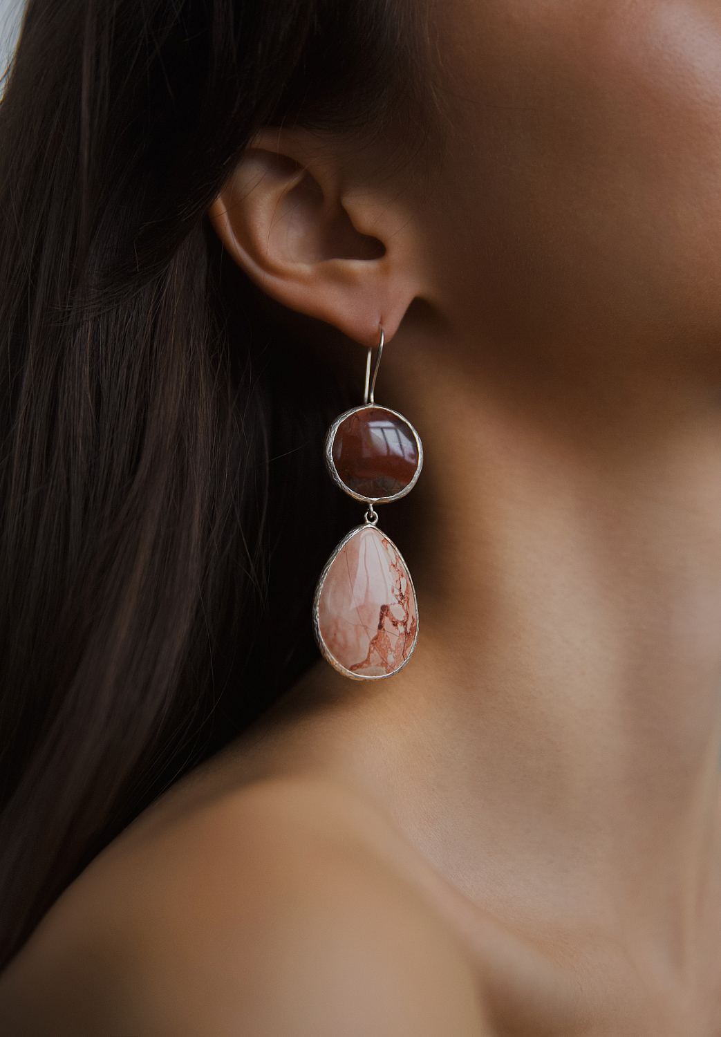 Серьги с яшмой и халцедоном