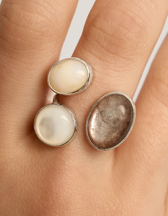 Кольцо с лепидолитом, эфиопским опалом и перламутром