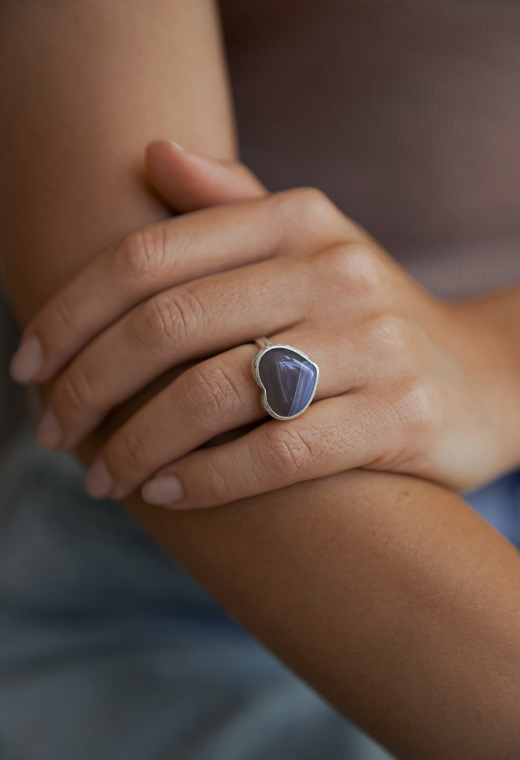 Кольцо Сердце с агатом