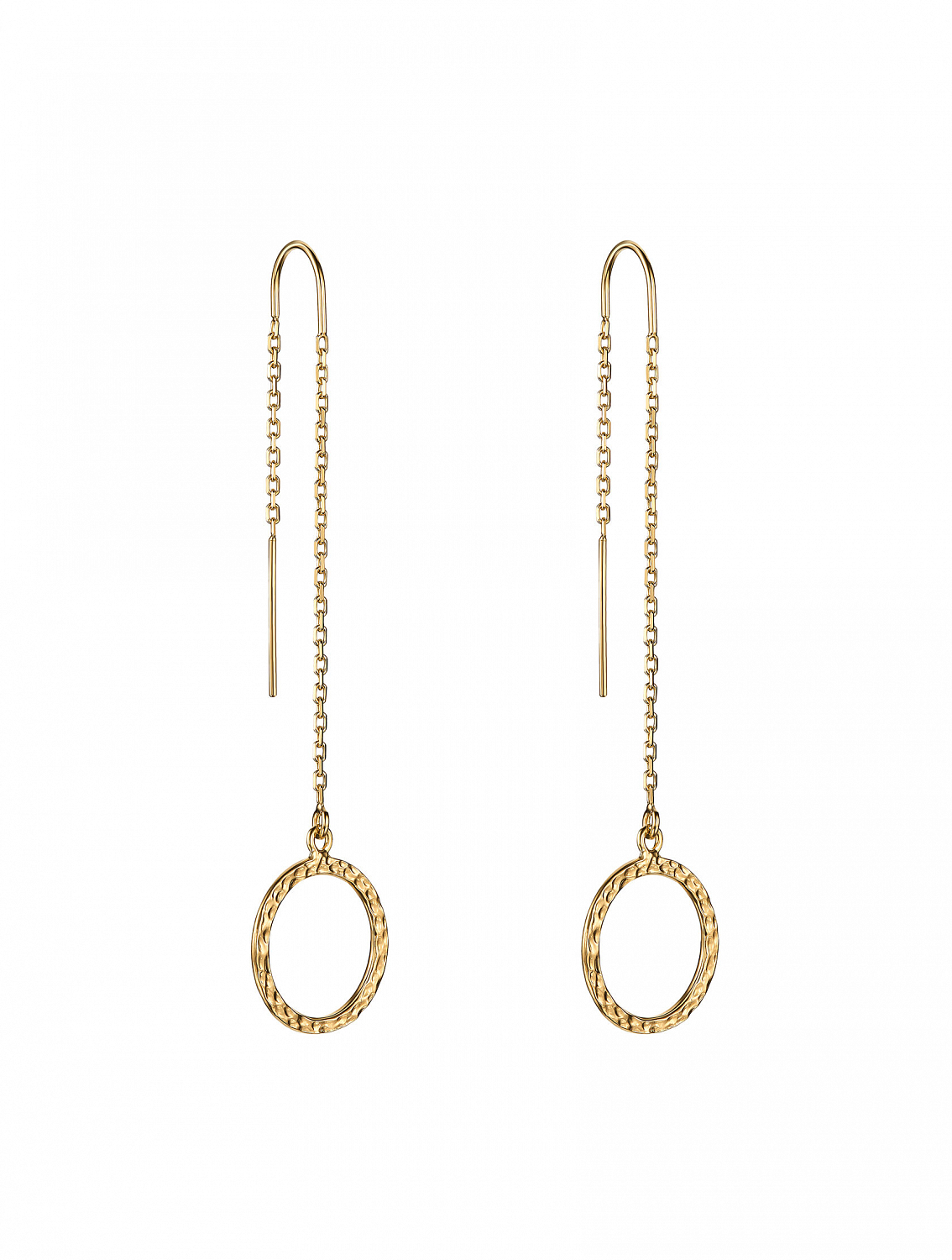 Серьги-цепочки с мятым кругом