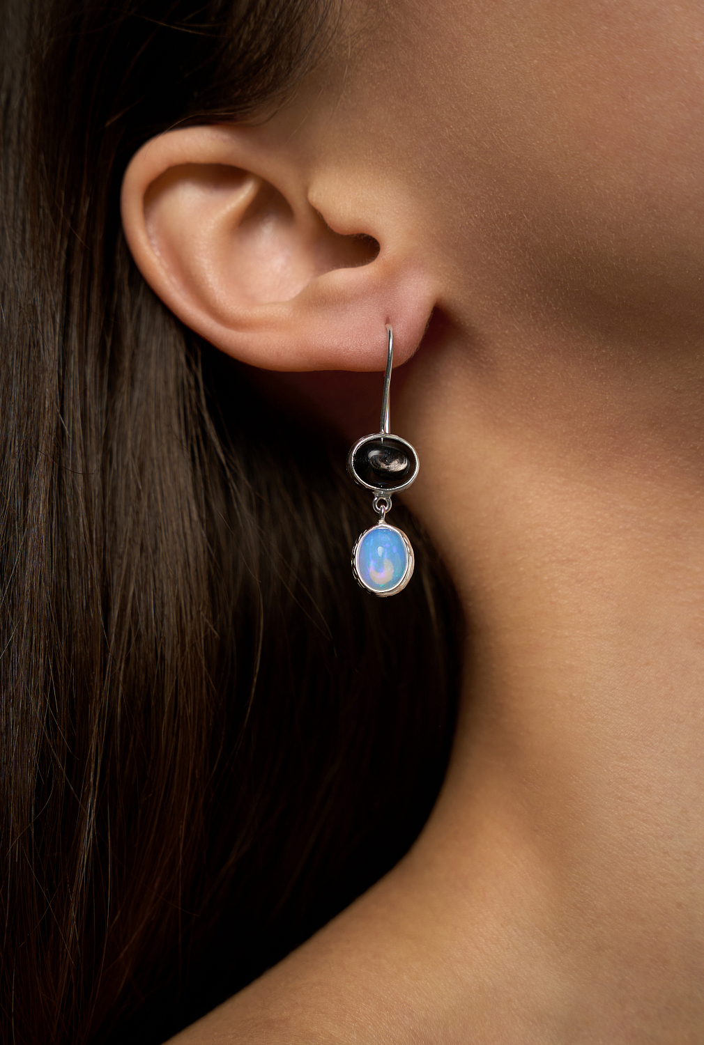 Серьги с гиперстеном и эфиопским опалом