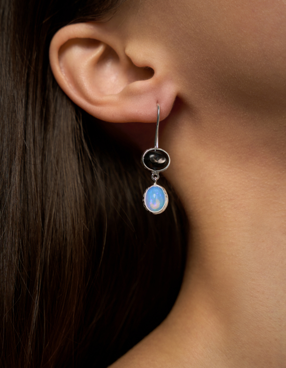 Серьги с гиперстеном и эфиопским опалом