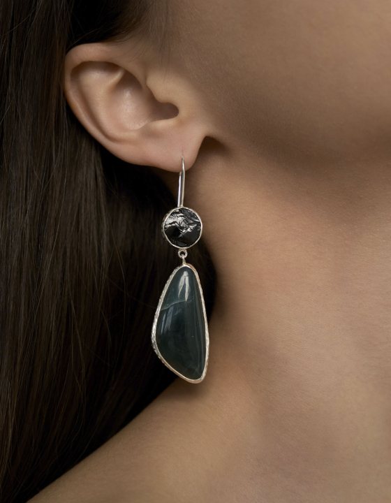 Серьги со шпинелью и морским офитом