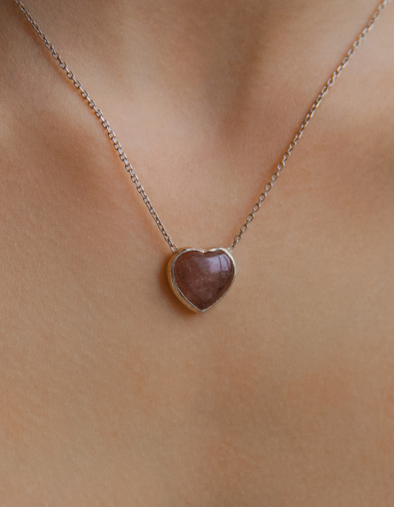 Подвеска Сердце с клубничным кварцем