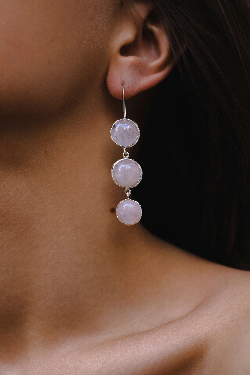 Серьги с розовым кварцем