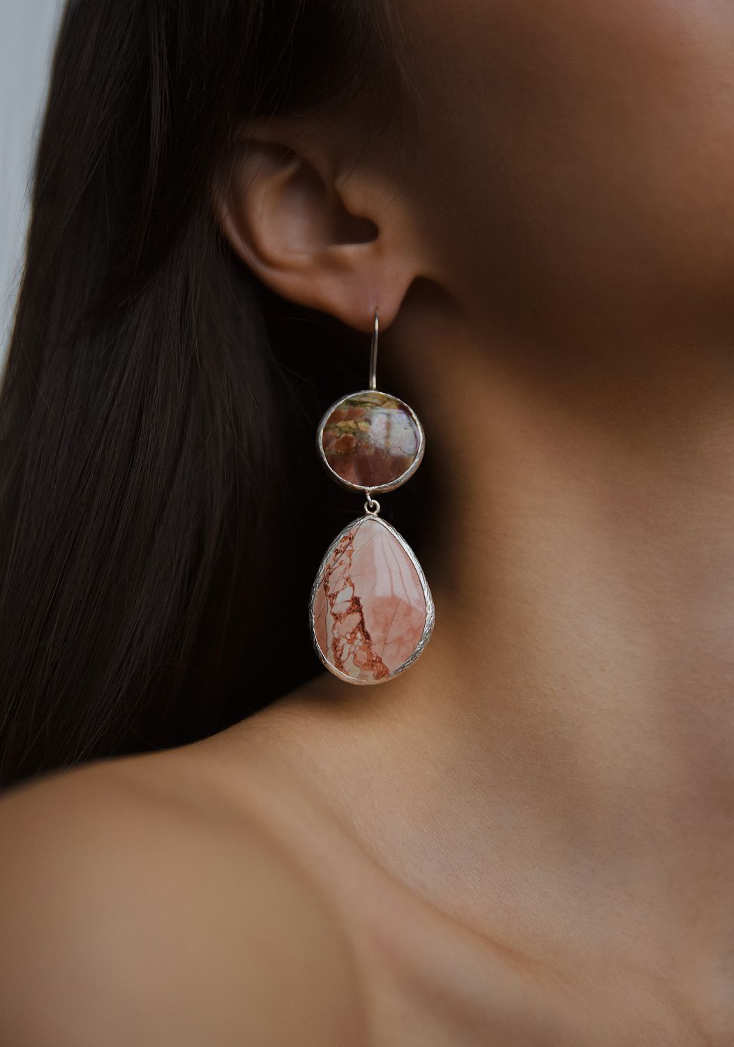 Серьги с яшмой и халцедоном