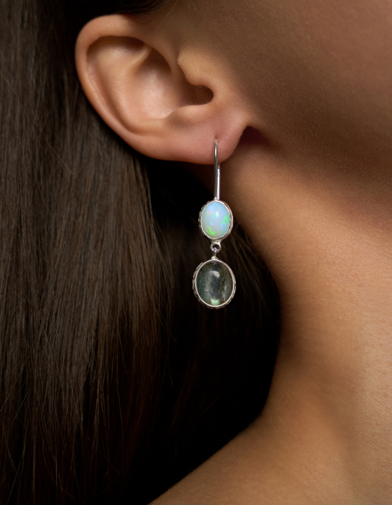 Серьги с эфиопским опалом и лабрадоритом