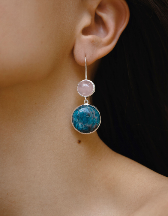 Серьги с розовым кварцем и апатитом