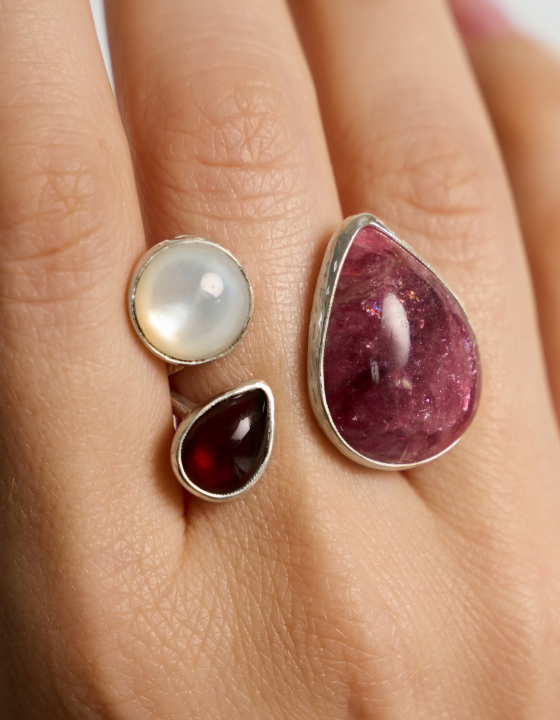 Кольцо с турмалином, гранатом и перламутром