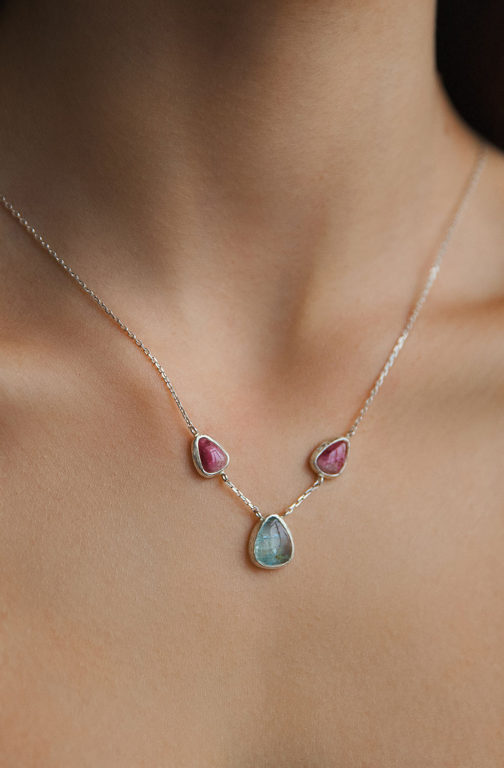 Подвеска с турмалином и аквамарином