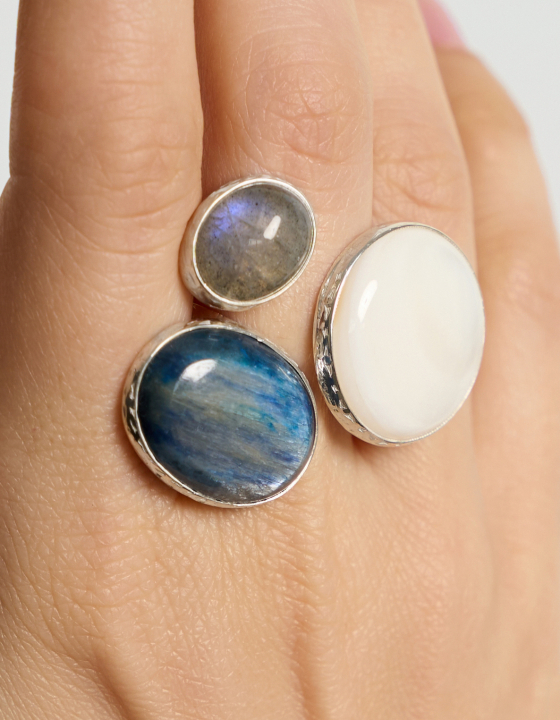 Кольцо с перламутром, кианитом и лабрадоритом