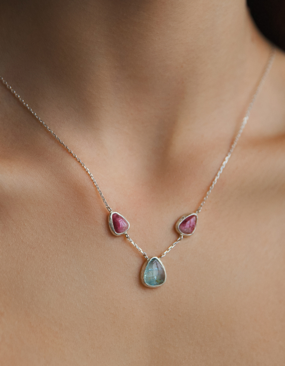 Подвеска с турмалином и аквамарином