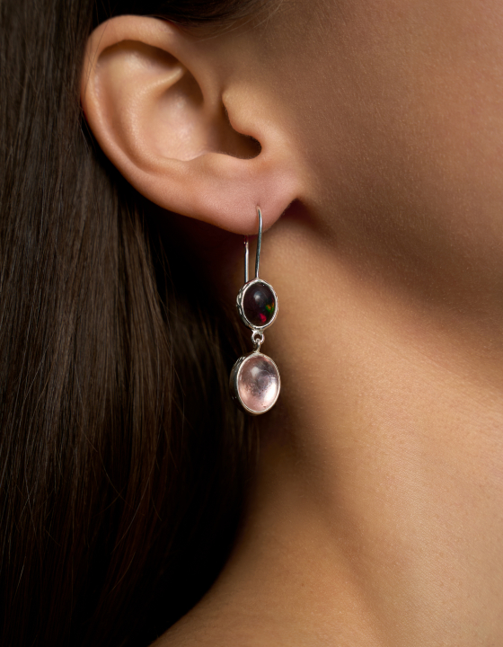 Серьги с эфиопским опалом и лепидолитом