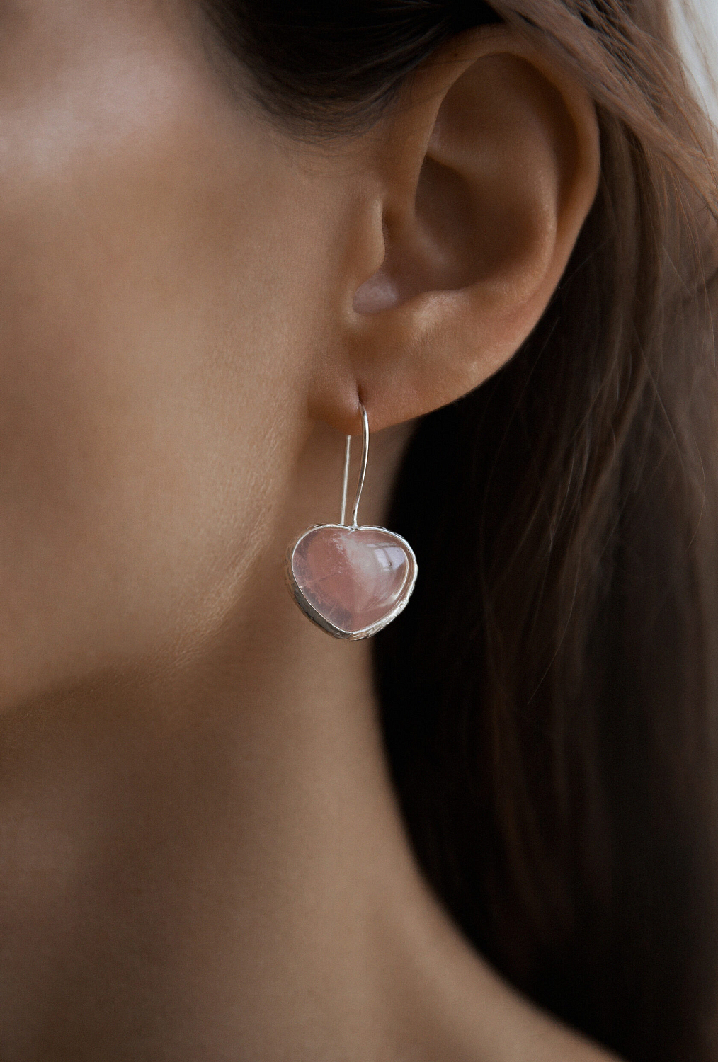 Серьги Сердце с розовым кварцем
