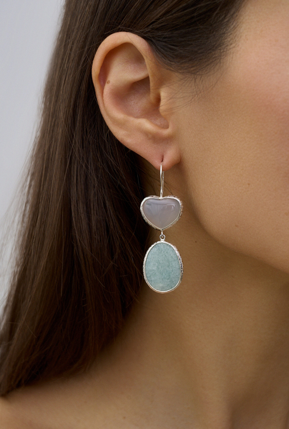 Серьги Сердце с агатом и амазонитом