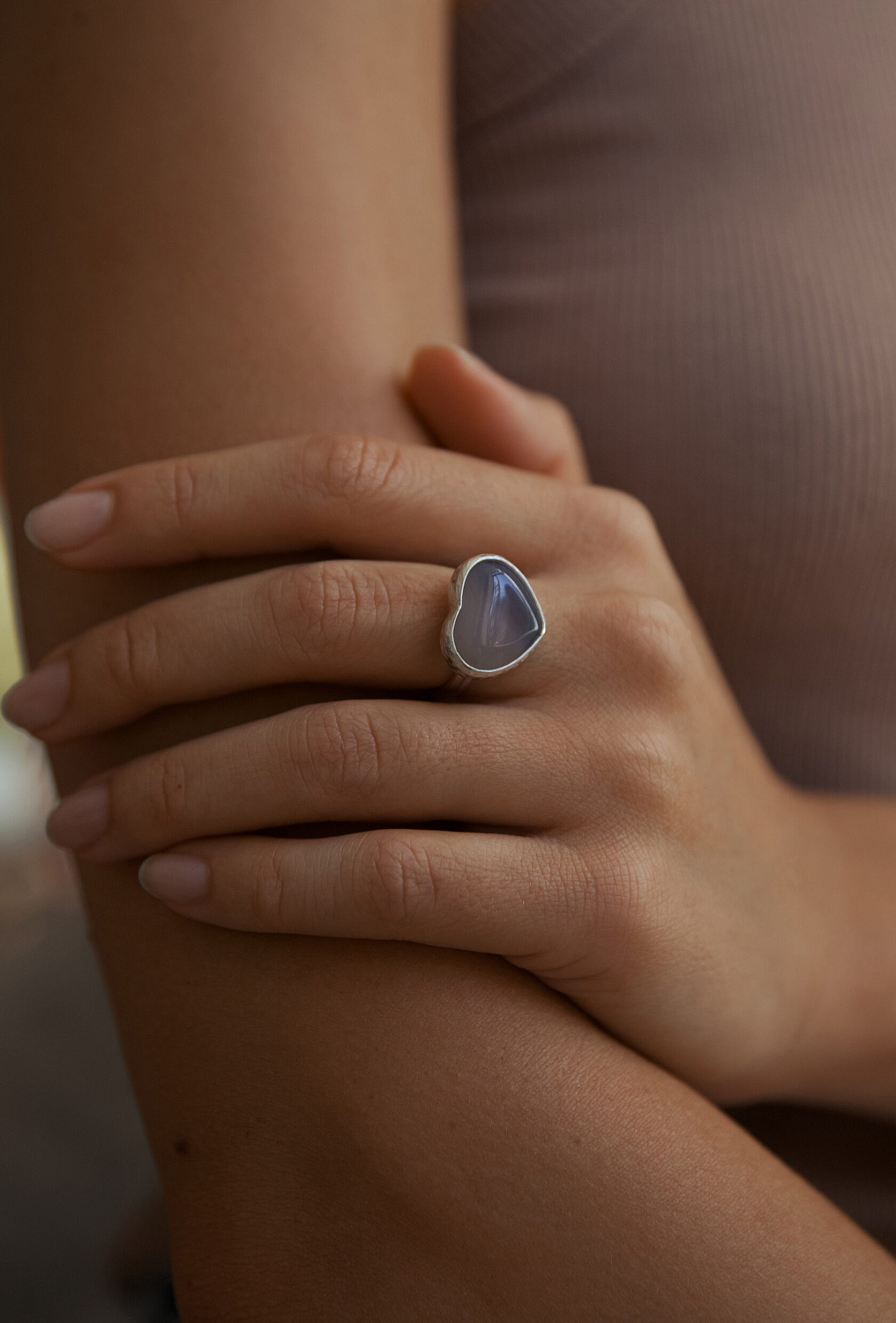 Кольцо Сердце с агатом