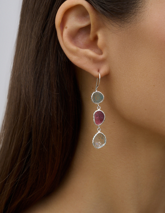 Серьги с аквамарином и турмалином