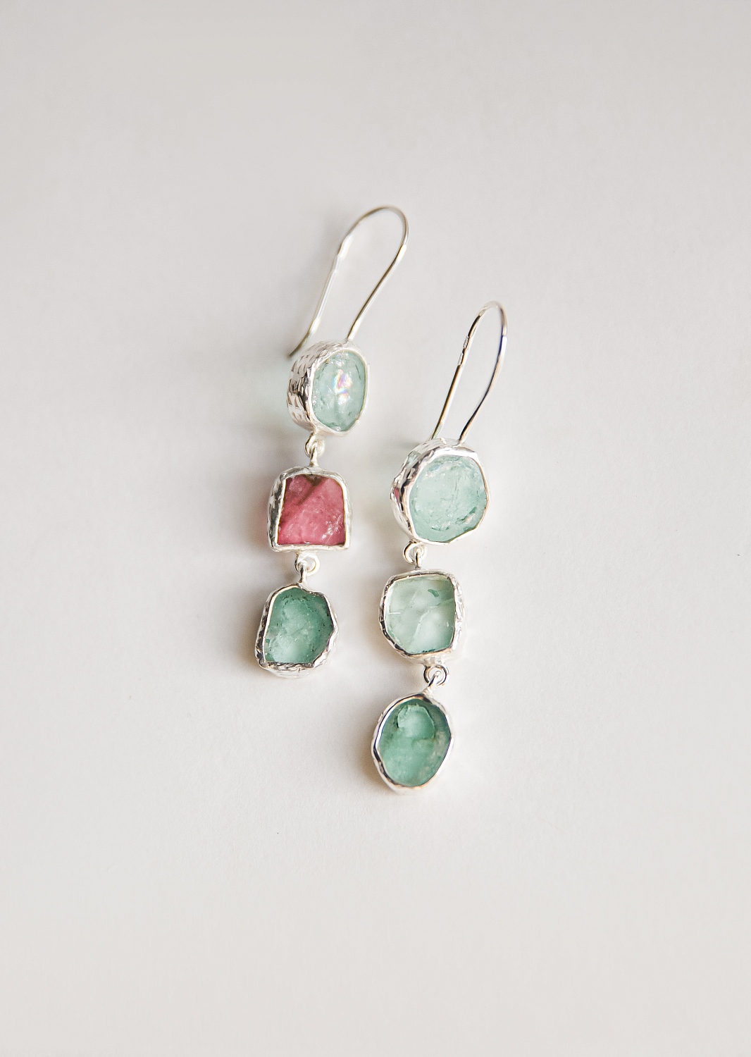 Серьги с аквамарином и турмалином