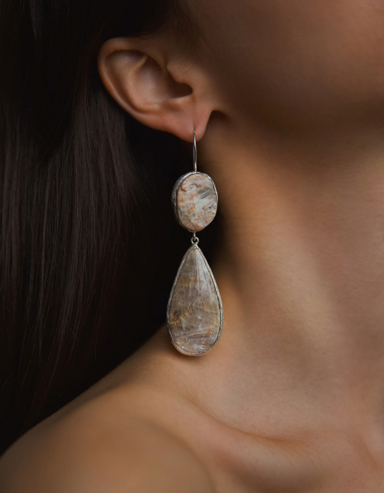 Серьги с авантюрином, агатом и лунным камнем