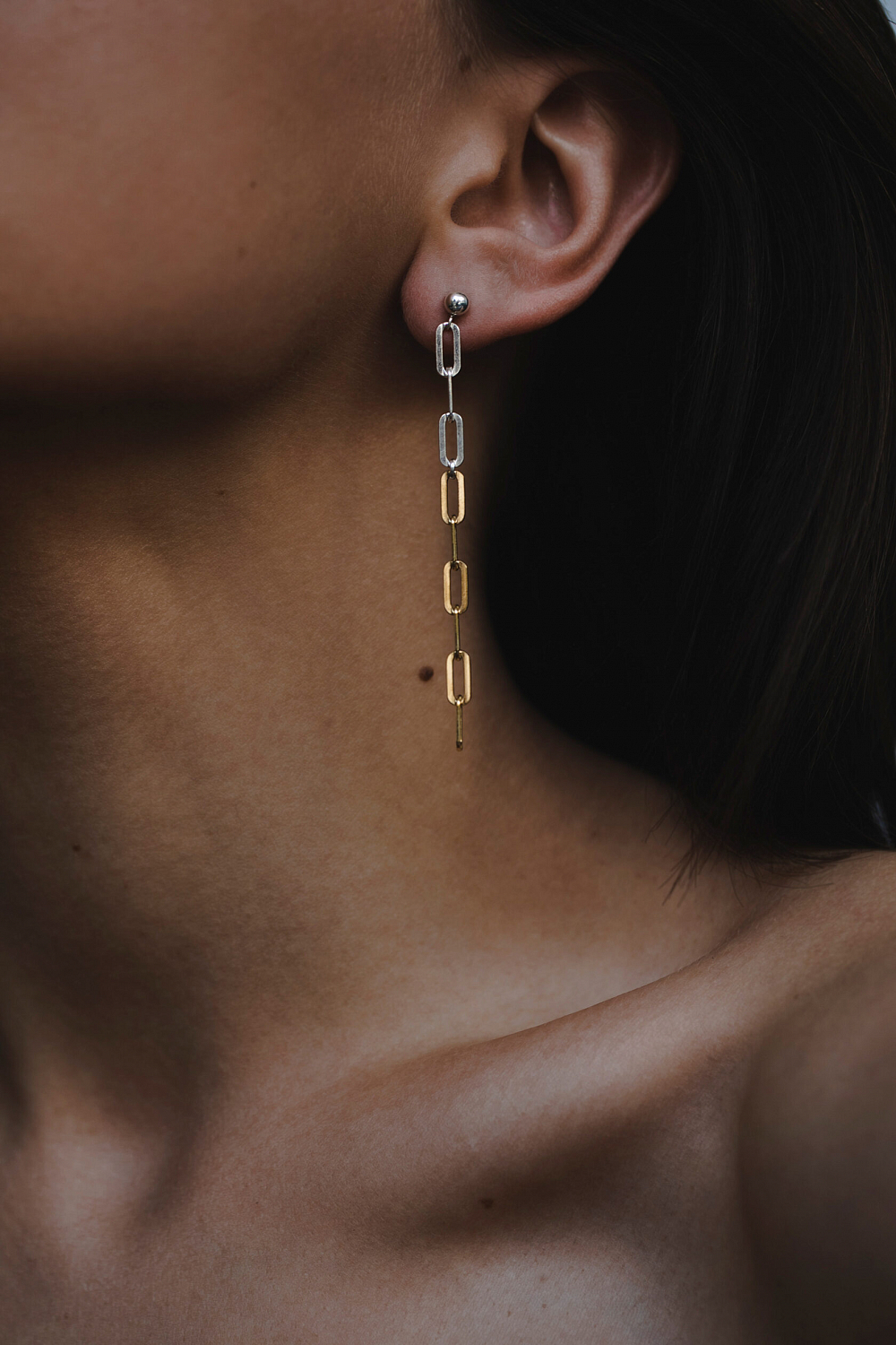 Серьги с цепочкой с мелкими звеньями