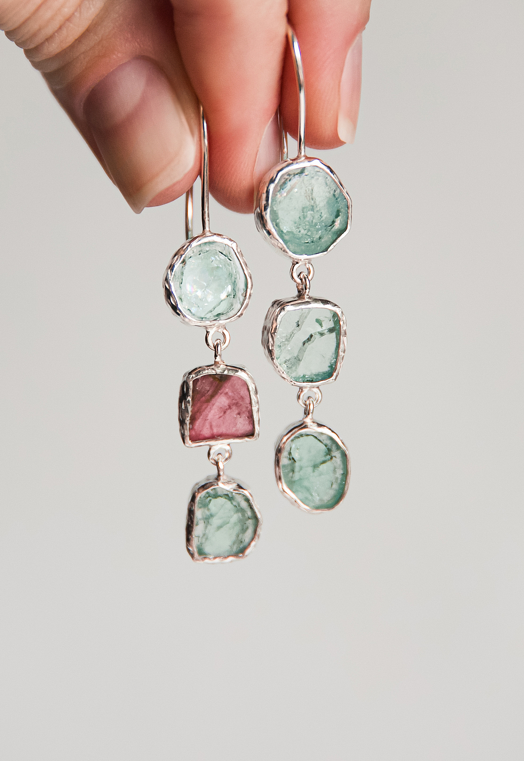 Серьги с аквамарином и турмалином