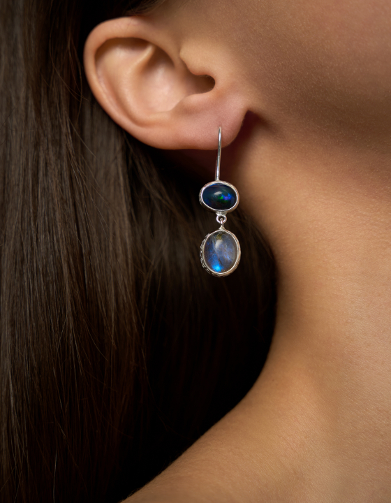 Серьги с эфиопским опалом и лабрадоритом