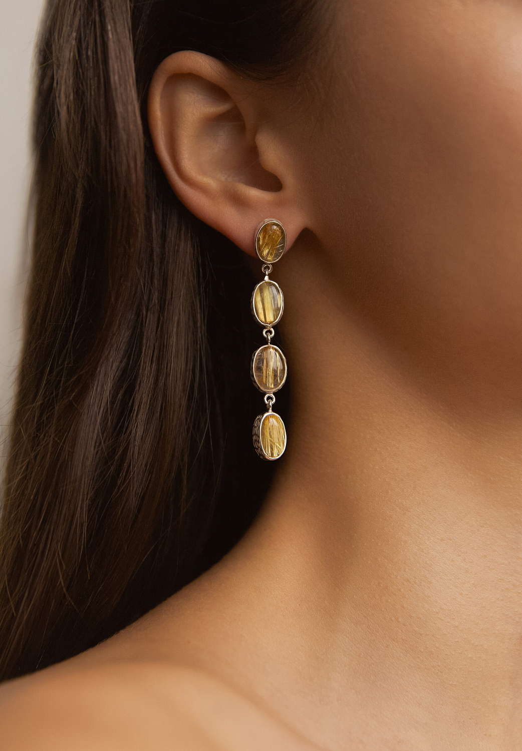 Серьги с рутиловым кварцем