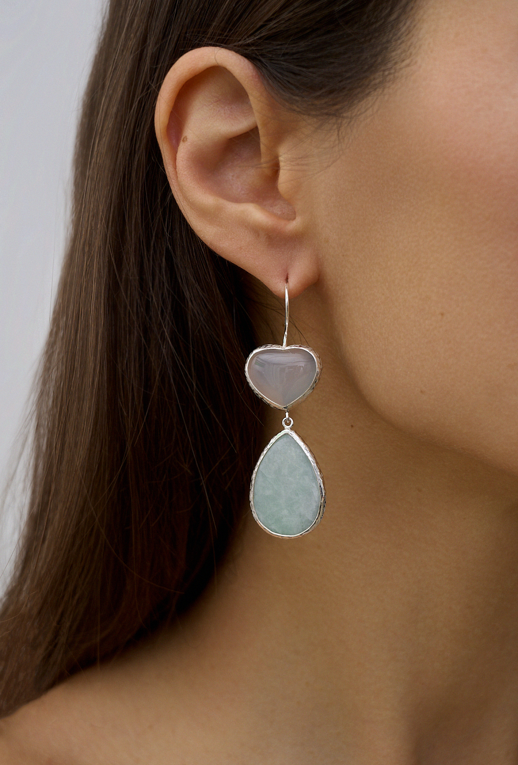 Серьги Сердце с агатом и амазонитом