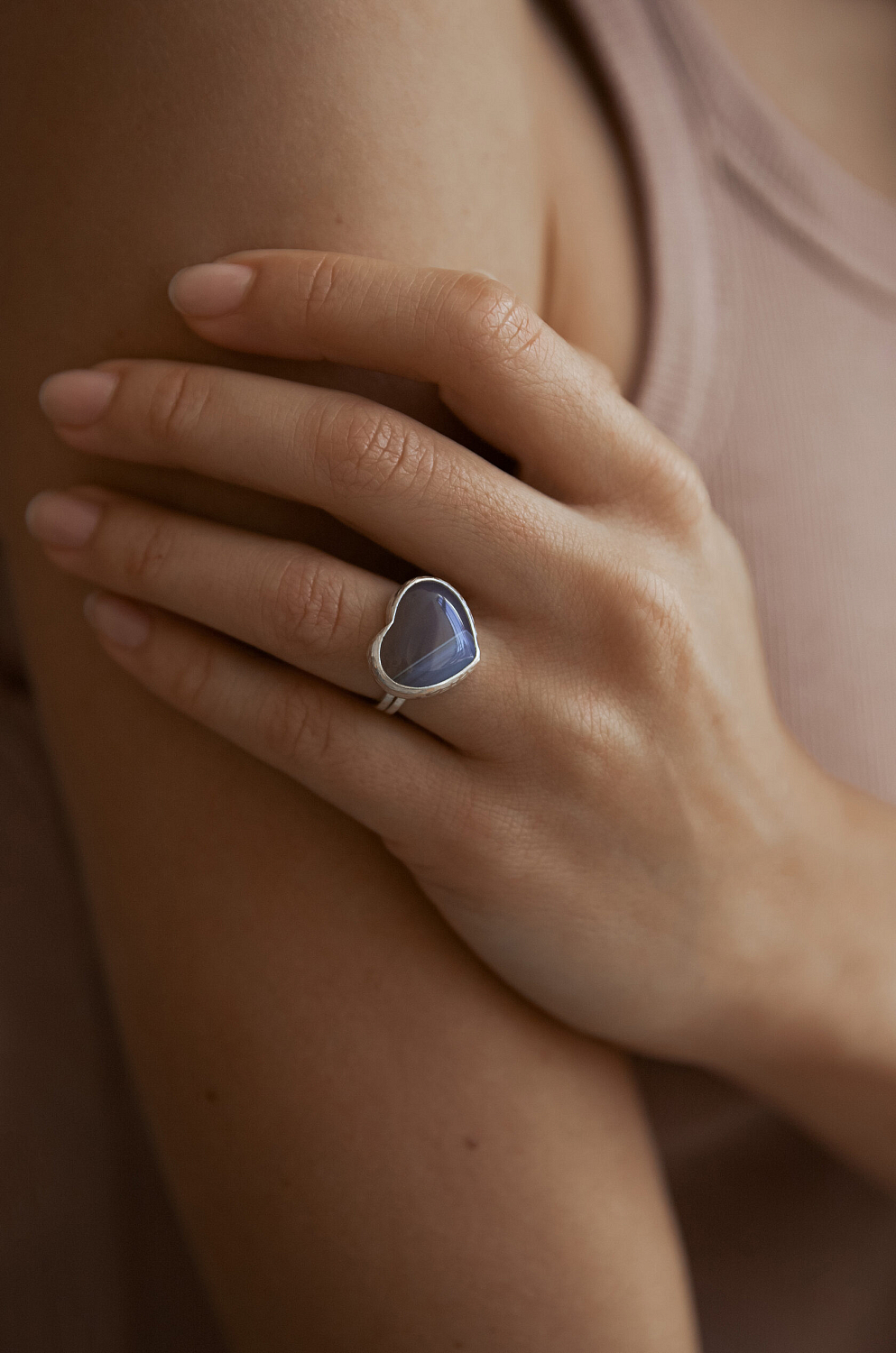 Кольцо Сердце с агатом