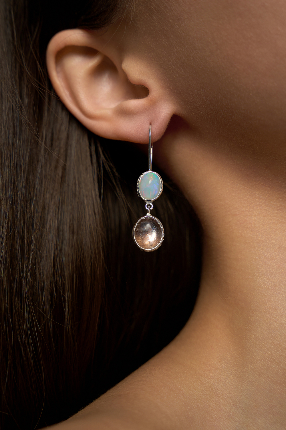 Серьги с эфиопским опалом и лепидолитом