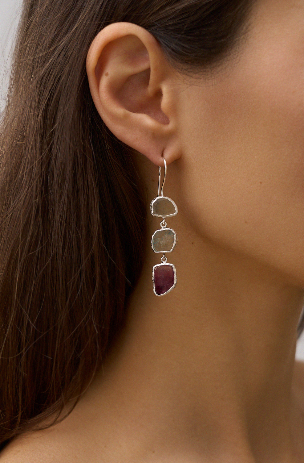 Серьги с аквамарином и турмалином