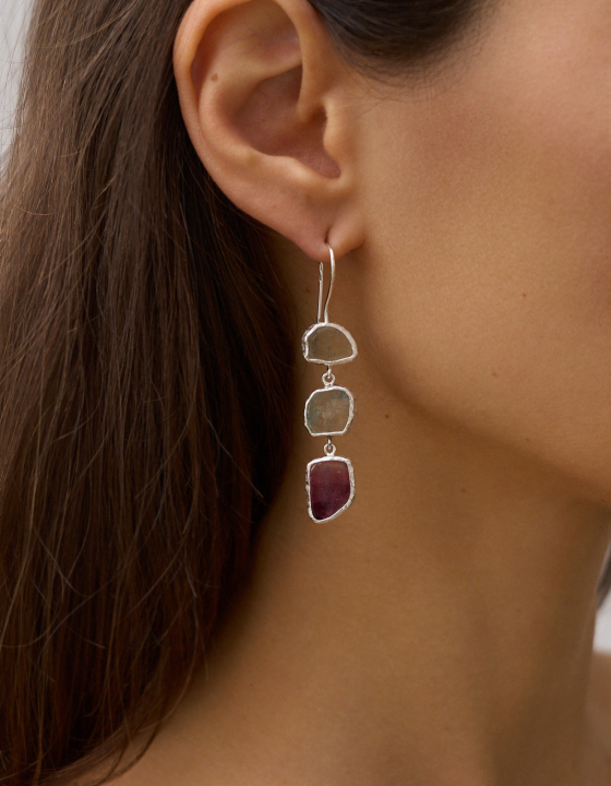 Серьги с аквамарином и турмалином