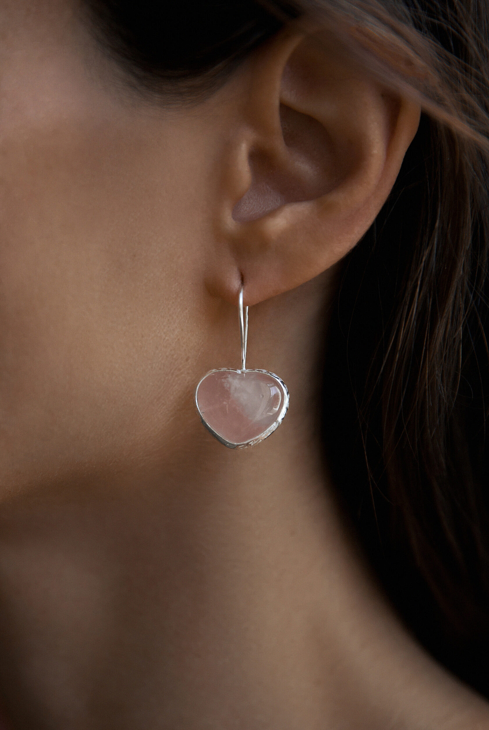 Серьги Сердце с розовым кварцем