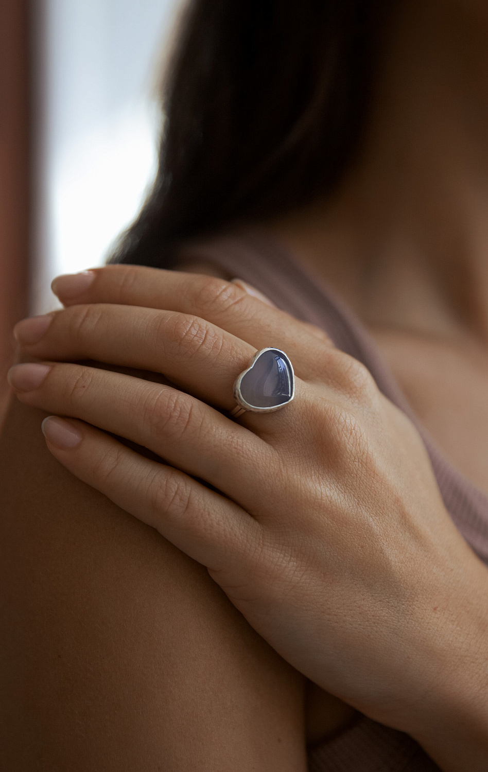 Кольцо Сердце с агатом