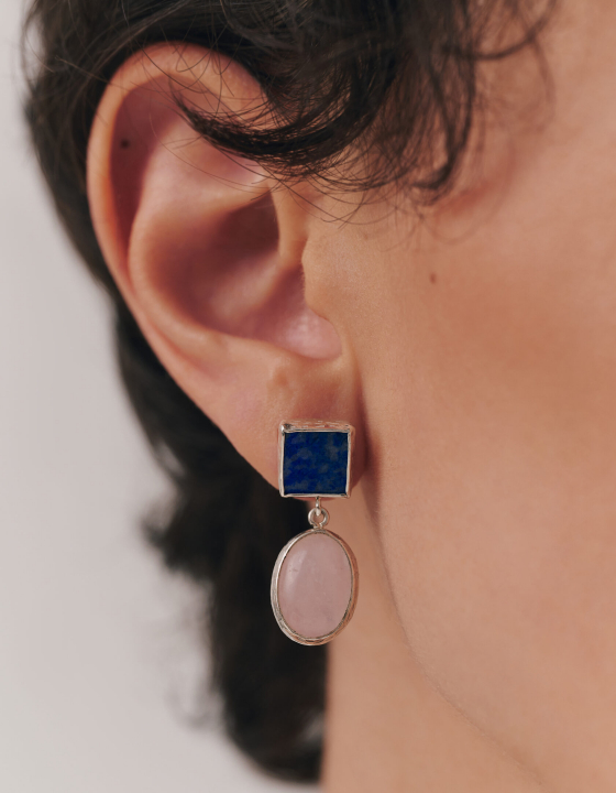 Серьги с лазуритом и розовым кварцем