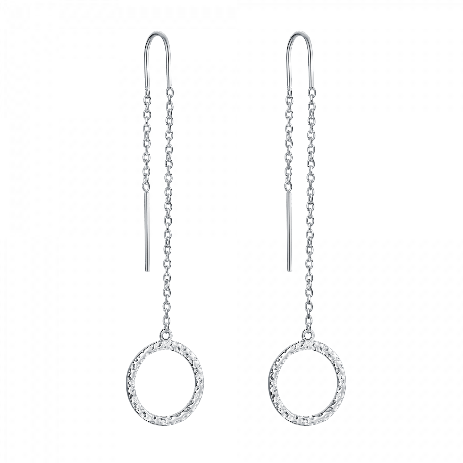 Серьги-цепочки с мятым кругом