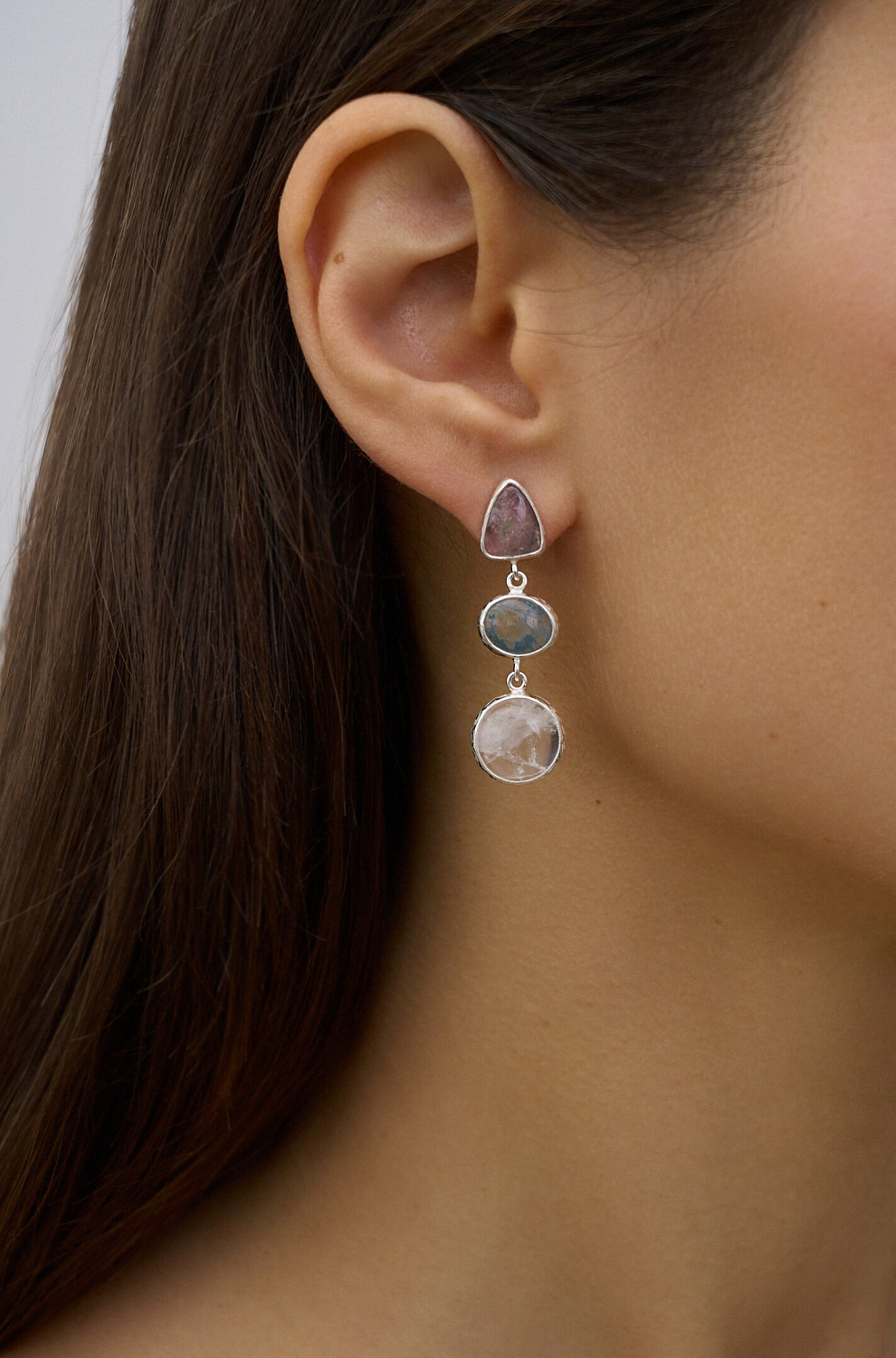 Серьги с турмалином, аквамарином и горным хрусталем