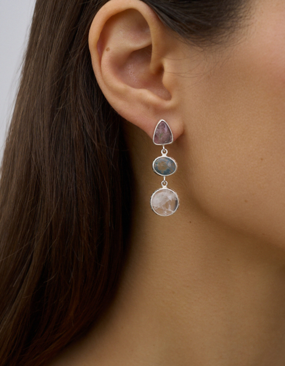 Серьги с турмалином, аквамарином и горным хрусталем