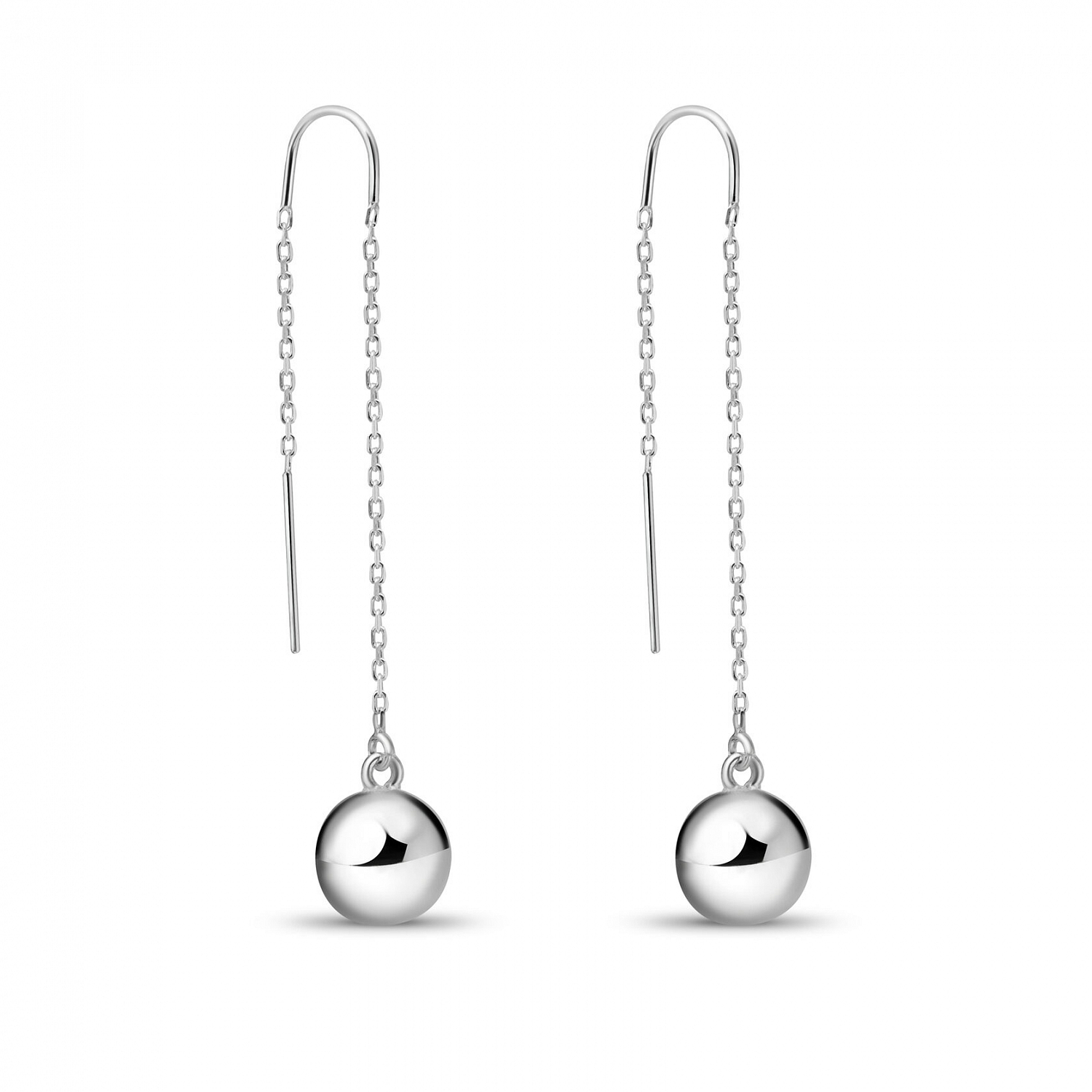 Серьги-цепочки с серебряной бусиной