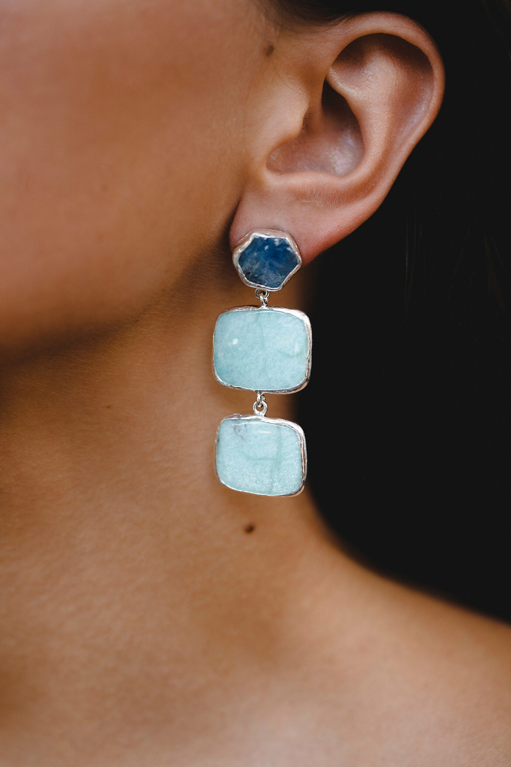 Серьги с кианитом и амазонитом