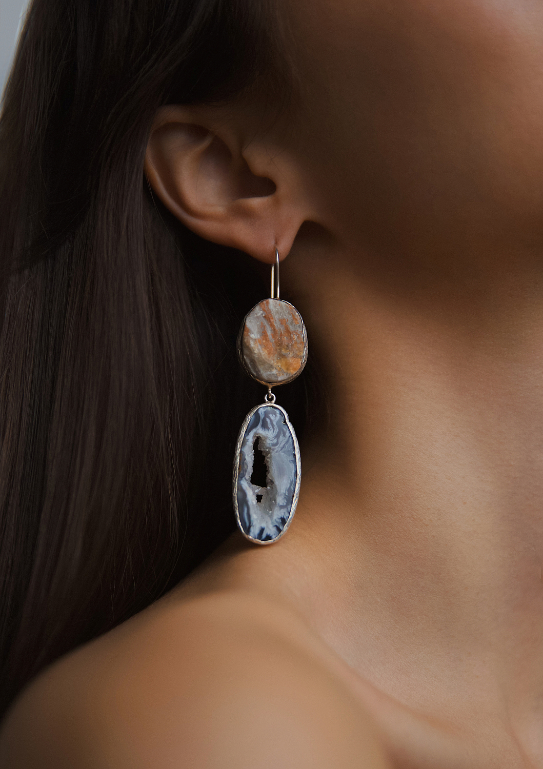 Серьги с авантюрином, агатом и лунным камнем