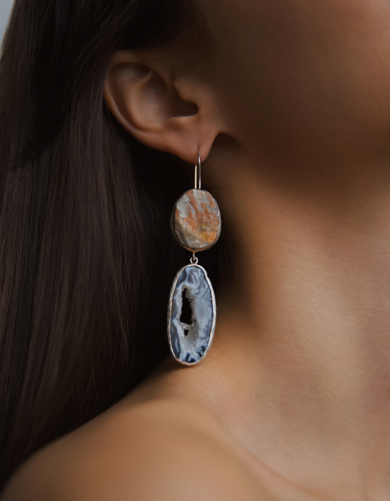 Серьги с авантюрином, агатом и лунным камнем