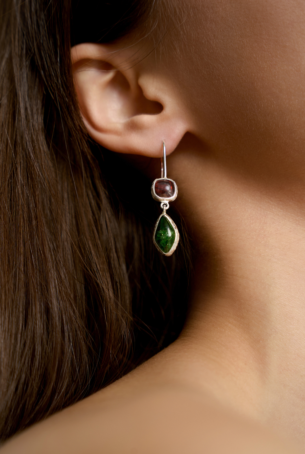 Серьги с гранатом и хромдиопсидом
