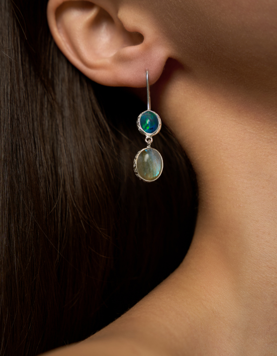 Серьги с эфиопским опалом и лабрадоритом