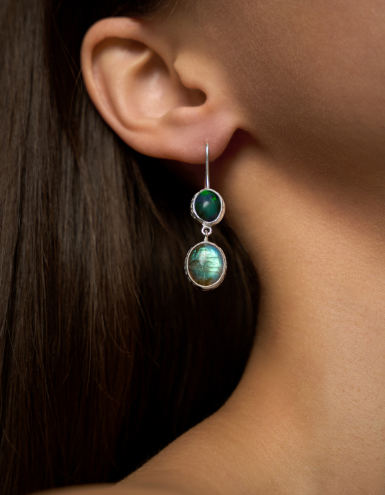 Серьги с эфиопским опалом и лабрадоритом