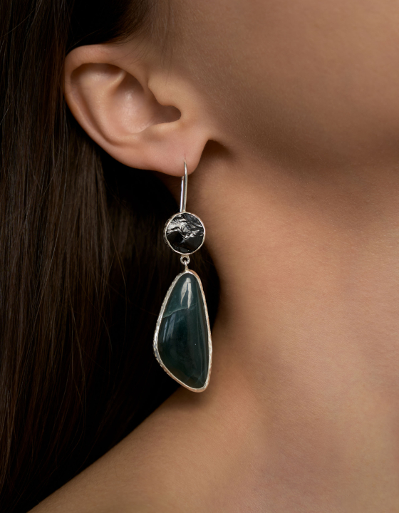 Серьги со шпинелью и морским офитом