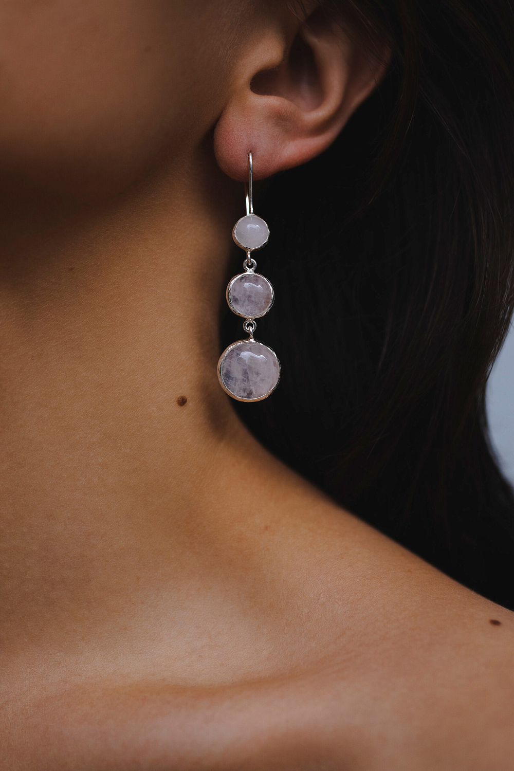 Серьги с розовым кварцем